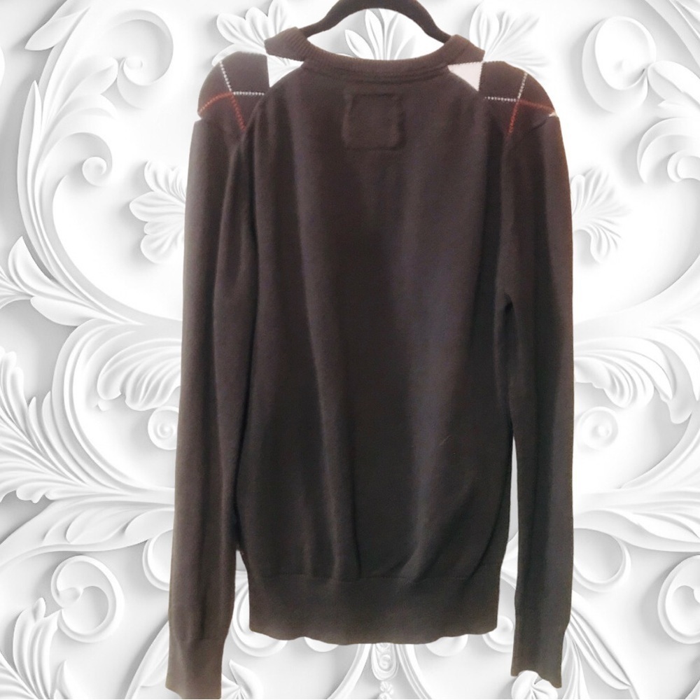 Brown & Blue Argyle Long Sleeve V-neck Shirt Size Small - Picture 3 of 3